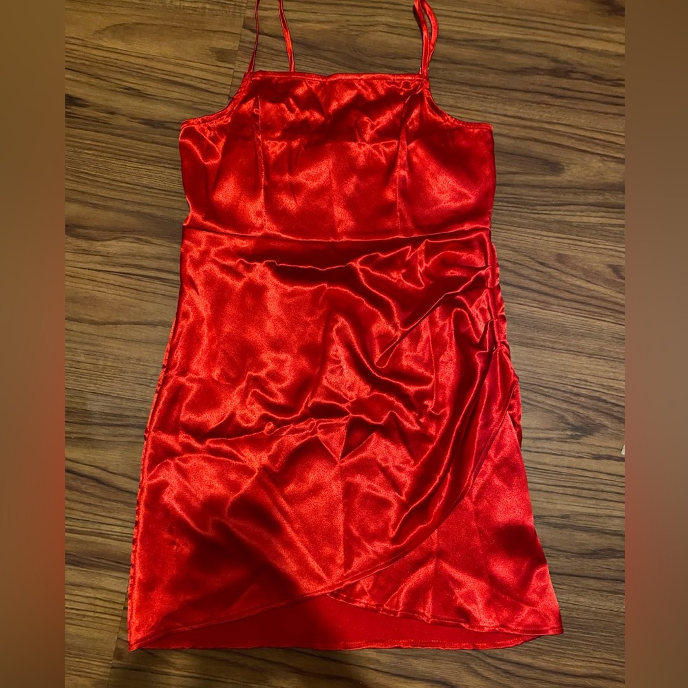 SHEIN Solid Wrap Satin Bodycon Mini Dress Size Large